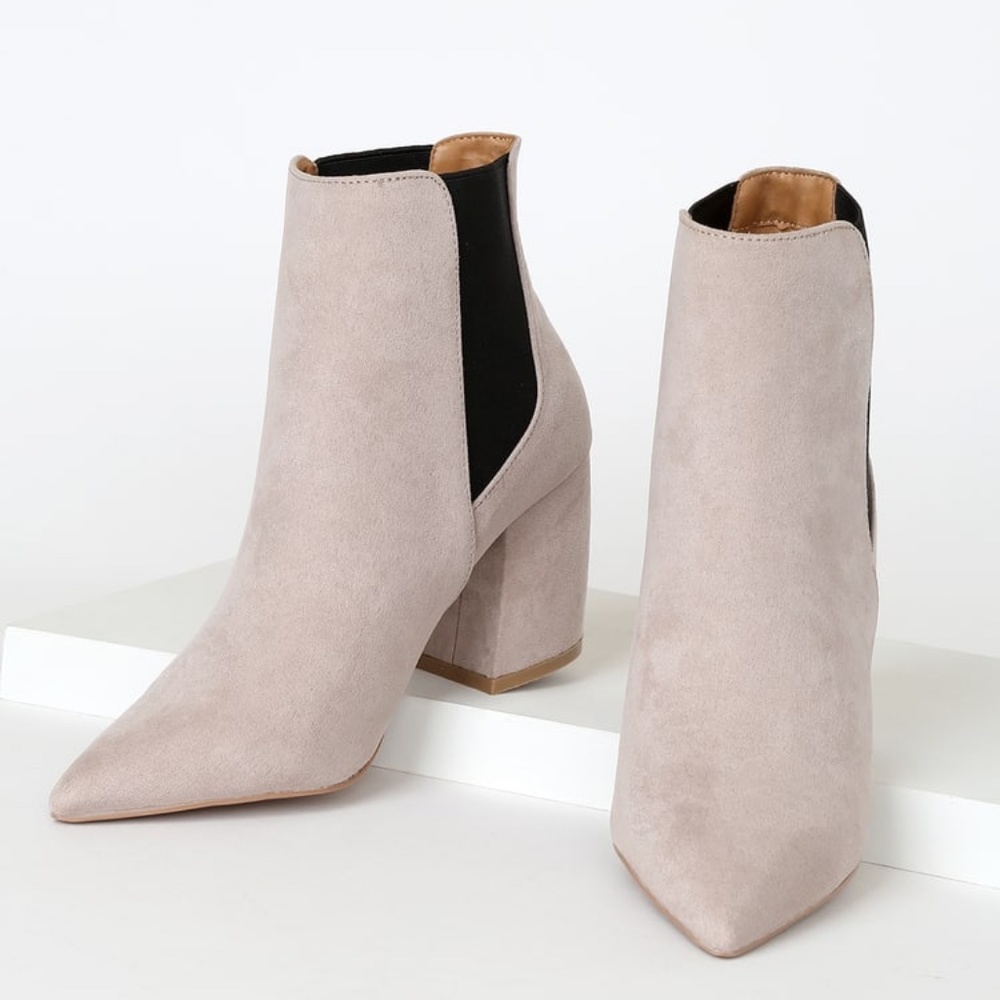 Cecy Taupe Suede Pointed Toe Ankle Booties